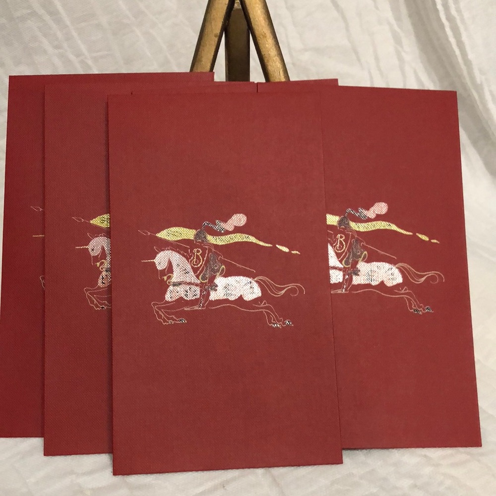 Burberry Red & Gold Horse Motif Envelope Set of 5